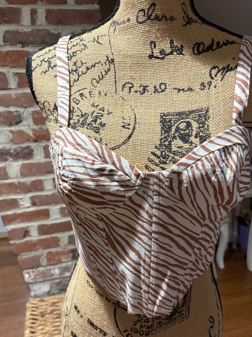 Zara Cream and Brown Zebra-Print Bustier Cami Top